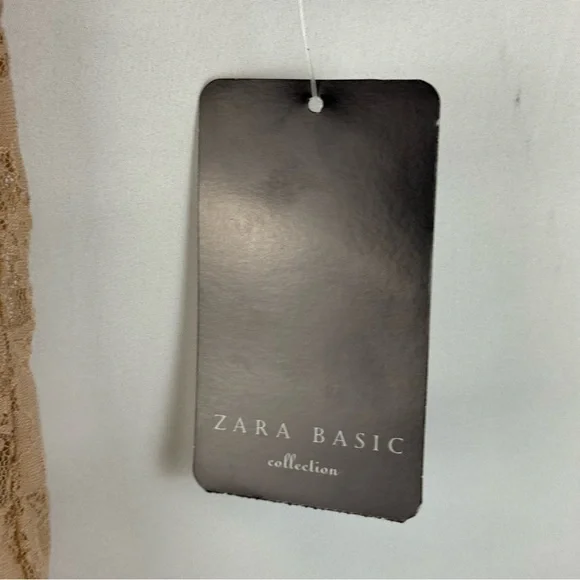 Zara Basic Beige Lace Peter Pan Collar Top Short Sleeve Size S NWT - Picture 9 of 12